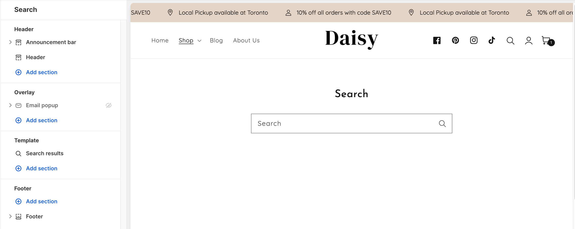 Search template with the Search results section