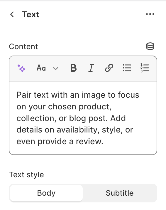 Text block settings