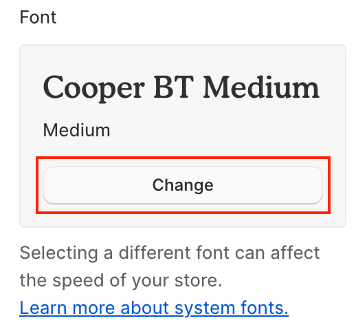 Font setting with the Change button