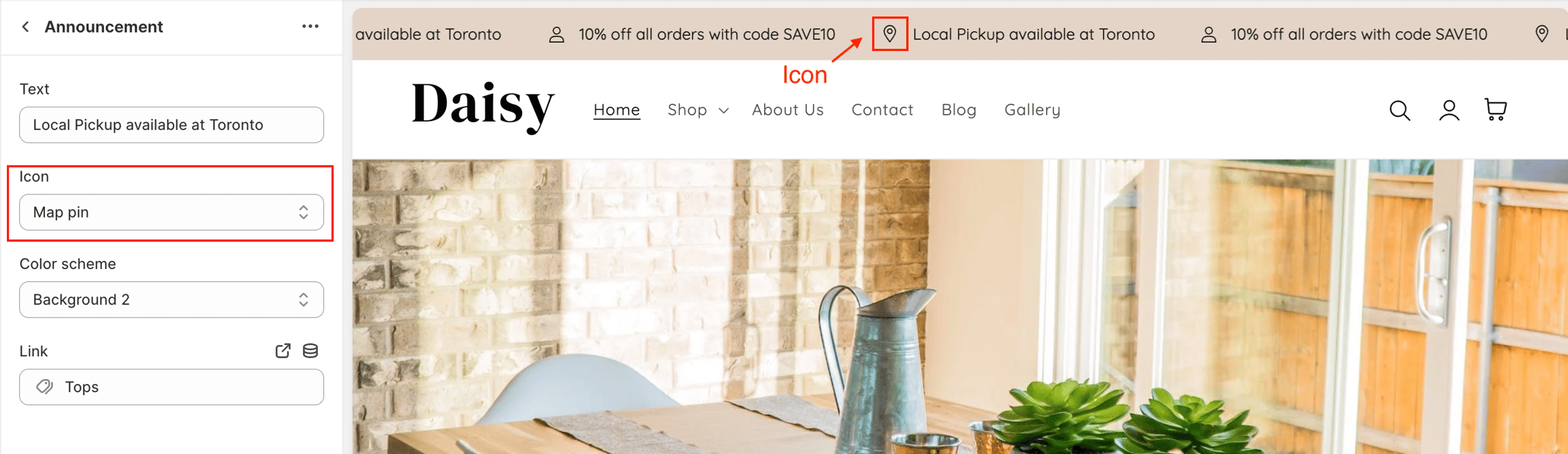 Announcement block with a Map pin icon